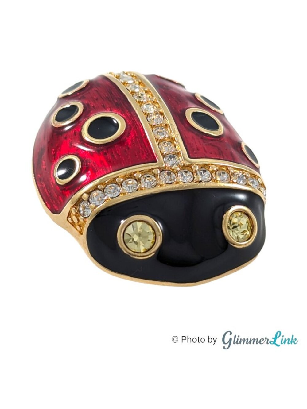 Swarovski Red Black Enamel Crystal Ladybug Brooch Pin Gold Tone